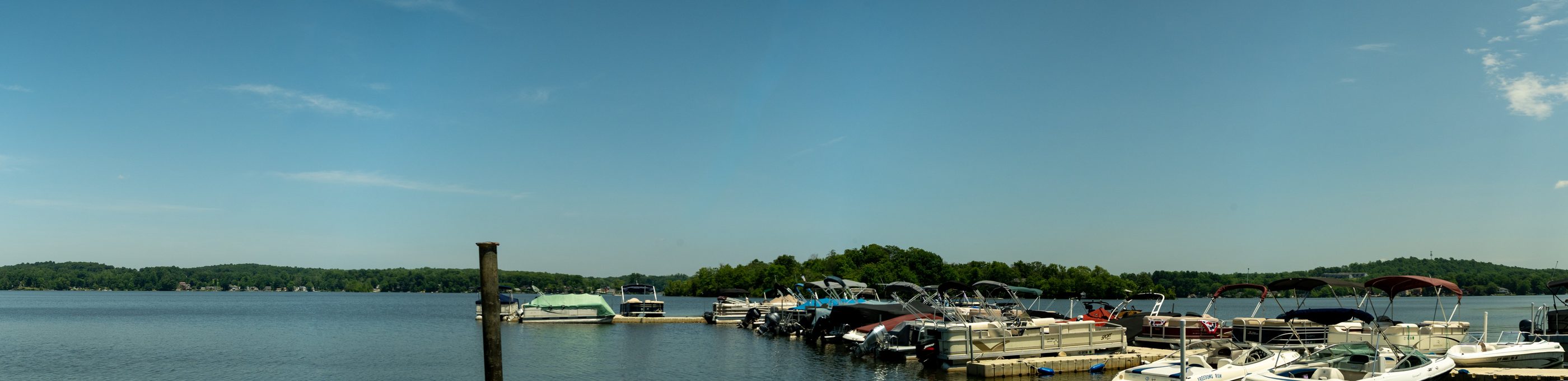 Panoramic view of the marina and Lake Pocotopaug from the Ace Marine East docks