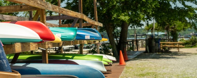 Kayaks on the racks at Ace Marine East